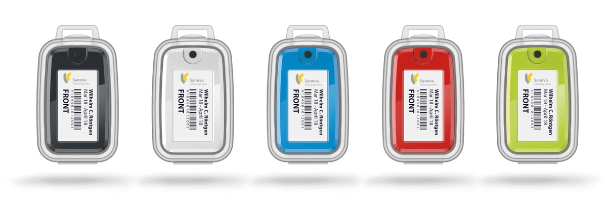 Fünf Dosimeter in verschiedenen Farben von Sanova Fünf Dosimeter in verschiedenen Farben von Sanova
